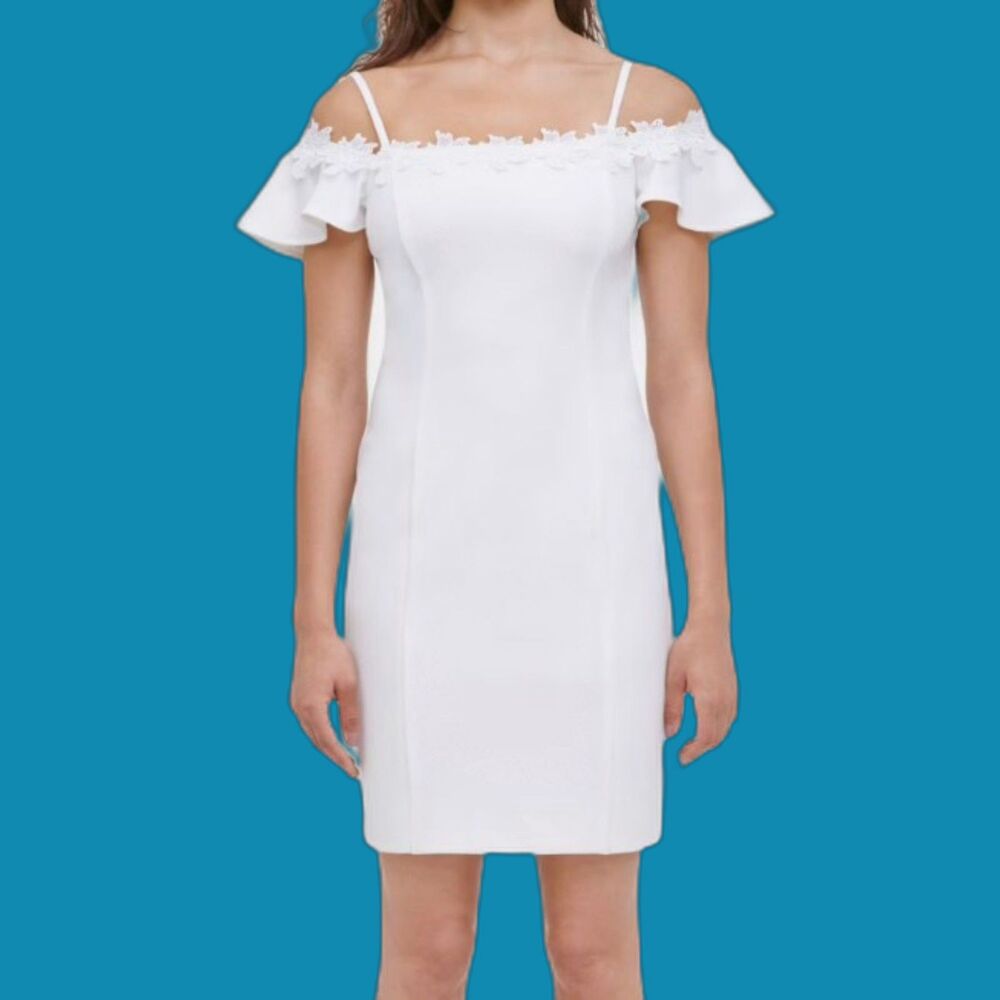 Kensie White Floral Sleeveless Off Shoulder Short Cocktail Body Con Dress Size 4
